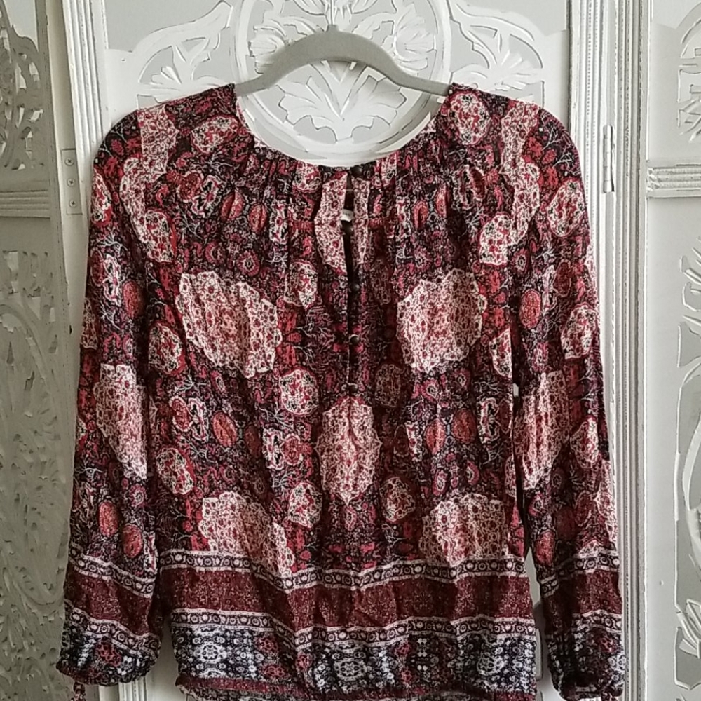 🍀LIKE NEW Lucky Brand Medallion Print Peasant Top